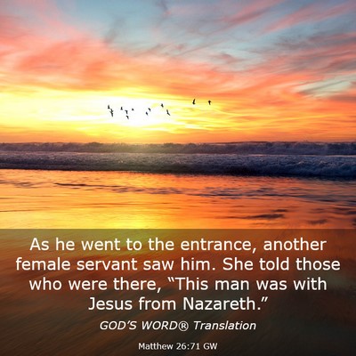 Picture 03 - Matthew 26:71 GW - As he went to the entrance, another female - Bible Verse Picture
