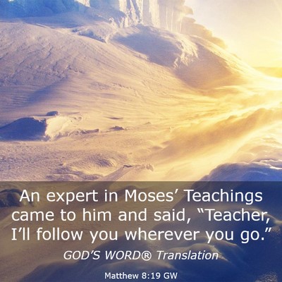 Picture 03 - Matthew 8:19 GW - An expert in Moses’ Teachings came to him and - Bible Verse Picture