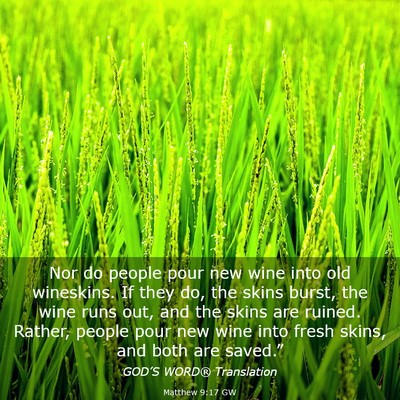 Picture 03 - Matthew 9:17 GW - Nor do people pour new wine into old wineskins. - Bible Verse Picture
