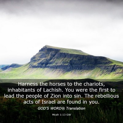 Picture 03 - Micah 1:13 GW - Harness the horses to the chariots, inhabitants - Bible Verse Picture