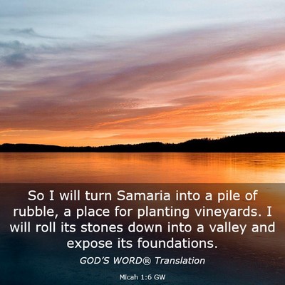 Picture 03 - Micah 1:6 GW - So I will turn Samaria into a pile of rubble, a - Bible Verse Picture