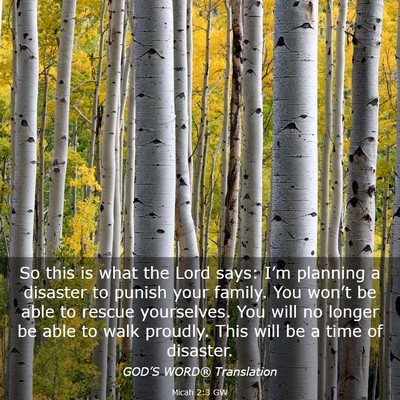 Picture 03 - Micah 2:3 GW - So this is what the Lord says: I’m planning a - Bible Verse Picture