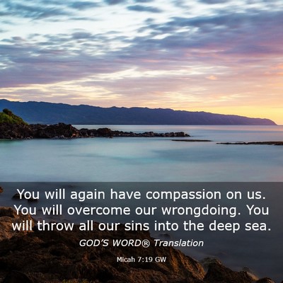 Picture 03 - Micah 7:19 GW - You will again have compassion on us. You will - Bible Verse Picture