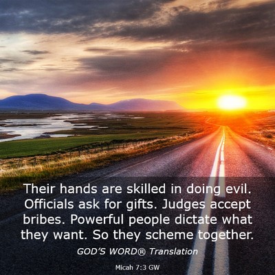 Picture 03 - Micah 7:3 GW - Their hands are skilled in doing evil. Officials - Bible Verse Picture