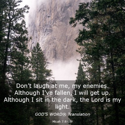 Picture 03 - Micah 7:8 GW - Don’t laugh at me, my enemies. Although I’ve - Bible Verse Picture