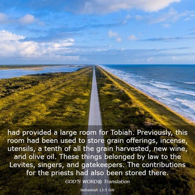 Picture 03 - Nehemiah 13:5 GW - had provided a large room for Tobiah. Previously, - Bible Verse Picture