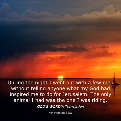 Picture 03 - Nehemiah 2:12 GW - During the night I went out with a few men - Bible Verse Picture