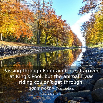 Picture 03 - Nehemiah 2:14 GW - Passing through Fountain Gate, I arrived at - Bible Verse Picture