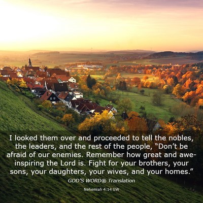 Picture 03 - Nehemiah 4:14 GW - I looked them over and proceeded to tell the - Bible Verse Picture