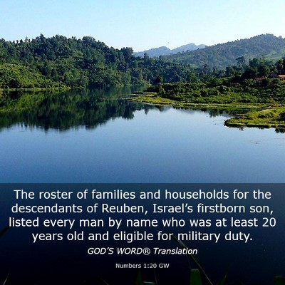 Picture 03 - Numbers 1:20 GW - The roster of families and households for the - Bible Verse Picture