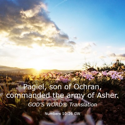 Picture 03 - Numbers 10:26 GW - Pagiel, son of Ochran, commanded the army of - Bible Verse Picture