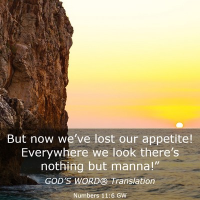 Picture 03 - Numbers 11:6 GW - But now we’ve lost our appetite! Everywhere we - Bible Verse Picture