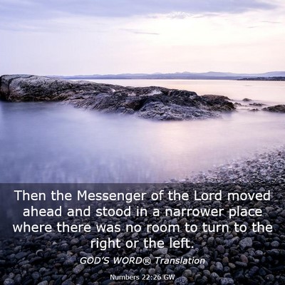 Picture 03 - Numbers 22:26 GW - Then the Messenger of the Lord moved ahead and - Bible Verse Picture