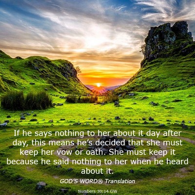 Picture 03 - Numbers 30:14 GW - If he says nothing to her about it day after day, - Bible Verse Picture