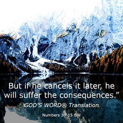 Picture 03 - Numbers 30:15 GW - But if he cancels it later, he will suffer the - Bible Verse Picture