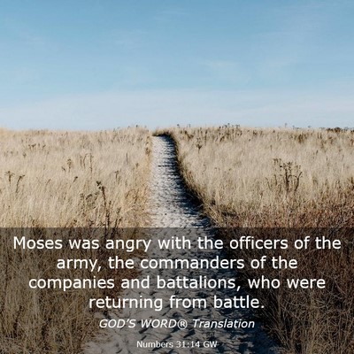 Picture 03 - Numbers 31:14 GW - Moses was angry with the officers of the army, - Bible Verse Picture