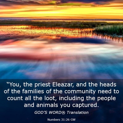 Picture 03 - Numbers 31:26 GW - “You, the priest Eleazar, and the heads of the - Bible Verse Picture