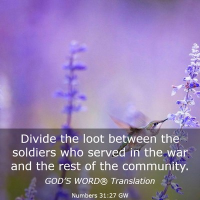 Picture 03 - Numbers 31:27 GW - Divide the loot between the soldiers who served - Bible Verse Picture