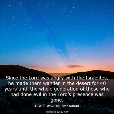 Picture 03 - Numbers 32:13 GW - Since the Lord was angry with the Israelites, he - Bible Verse Picture