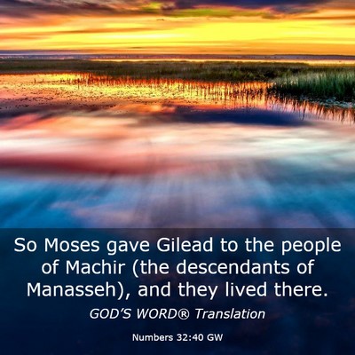 Picture 03 - Numbers 32:40 GW - So Moses gave Gilead to the people of Machir (the - Bible Verse Picture