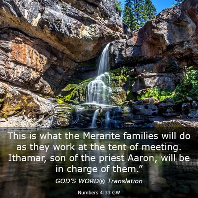 Picture 03 - Numbers 4:33 GW - This is what the Merarite families will do as - Bible Verse Picture