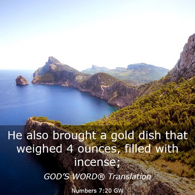 Picture 03 - Numbers 7:20 GW - He also brought a gold dish that weighed 4 - Bible Verse Picture