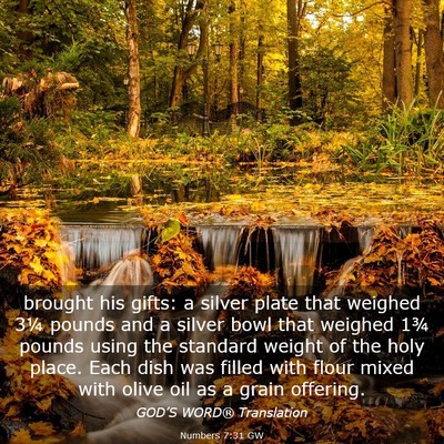 Picture 03 - Numbers 7:31 GW - brought his gifts: a silver plate that weighed - Bible Verse Picture