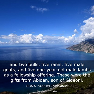 Picture 03 - Numbers 7:65 GW - and two bulls, five rams, five male goats, and - Bible Verse Picture