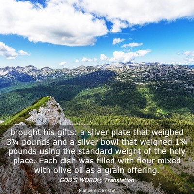 Picture 03 - Numbers 7:67 GW - brought his gifts: a silver plate that weighed - Bible Verse Picture