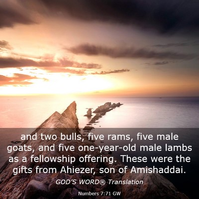 Picture 03 - Numbers 7:71 GW - and two bulls, five rams, five male goats, and - Bible Verse Picture