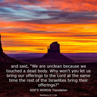 Picture 03 - Numbers 9:7 GW - and said, “We are unclean because we touched a - Bible Verse Picture