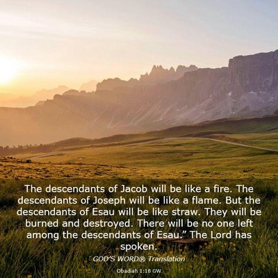 Picture 03 - Obadiah 1:18 GW - The descendants of Jacob will be like a fire. The - Bible Verse Picture