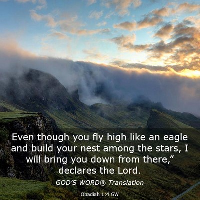 Picture 03 - Obadiah 1:4 GW - Even though you fly high like an eagle and build - Bible Verse Picture