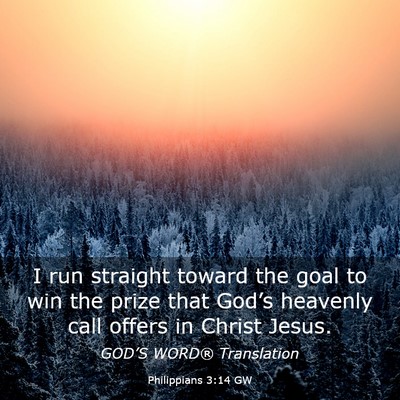 Picture 03 - Philippians 3:14 GW - I run straight toward the goal to win the prize - Bible Verse Picture