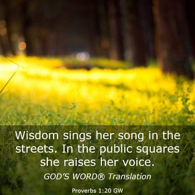 Picture 03 - Proverbs 1:20 GW - Wisdom sings her song in the streets. In the - Bible Verse Picture
