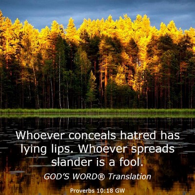 Picture 03 - Proverbs 10:18 GW - Whoever conceals hatred has lying lips. Whoever - Bible Verse Picture