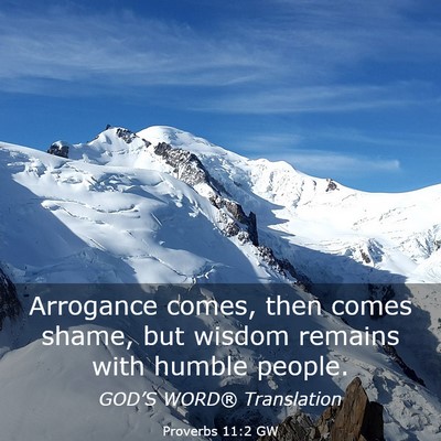 Picture 03 - Proverbs 11:2 GW - Arrogance comes, then comes shame, but wisdom - Bible Verse Picture