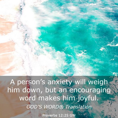 Picture 03 - Proverbs 12:25 GW - A person’s anxiety will weigh him down, but an - Bible Verse Picture