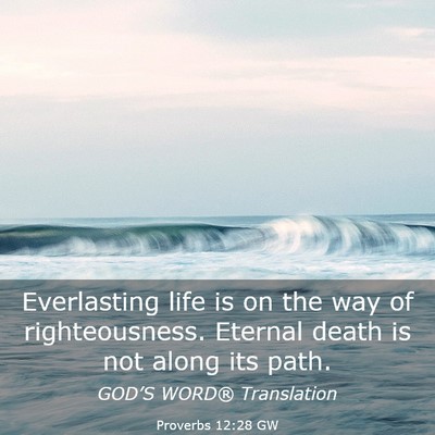 Picture 03 - Proverbs 12:28 GW - Everlasting life is on the way of righteousness. - Bible Verse Picture