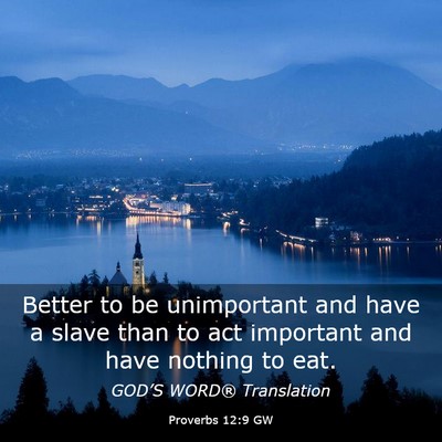 Picture 03 - Proverbs 12:9 GW - Better to be unimportant and have a slave than to - Bible Verse Picture