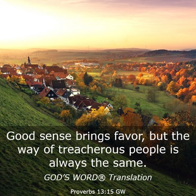 Picture 03 - Proverbs 13:15 GW - Good sense brings favor, but the way of - Bible Verse Picture