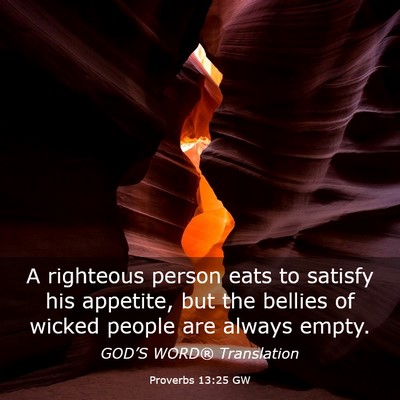 Picture 03 - Proverbs 13:25 GW - A righteous person eats to satisfy his appetite, - Bible Verse Picture