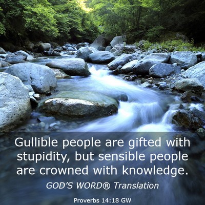 Picture 03 - Proverbs 14:18 GW - Gullible people are gifted with stupidity, but - Bible Verse Picture