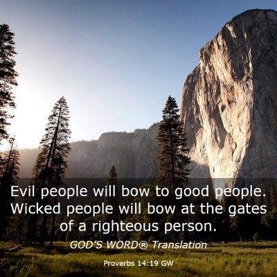 Picture 03 - Proverbs 14:19 GW - Evil people will bow to good people. Wicked - Bible Verse Picture