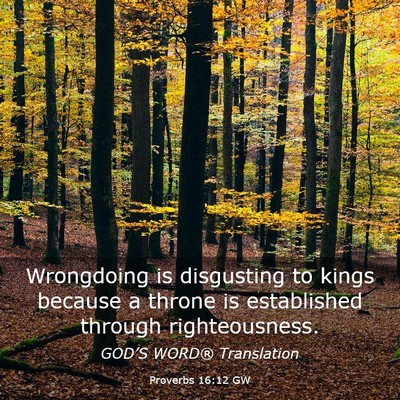 Picture 03 - Proverbs 16:12 GW - Wrongdoing is disgusting to kings because a - Bible Verse Picture