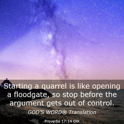 Picture 03 - Proverbs 17:14 GW - Starting a quarrel is like opening a floodgate, - Bible Verse Picture