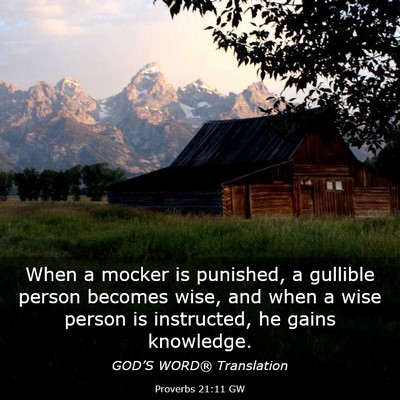 Picture 03 - Proverbs 21:11 GW - When a mocker is punished, a gullible person - Bible Verse Picture