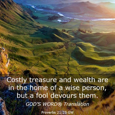 Picture 03 - Proverbs 21:20 GW - Costly treasure and wealth are in the home of a - Bible Verse Picture