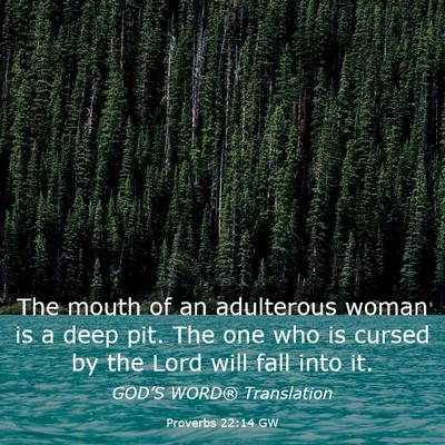 Picture 03 - Proverbs 22:14 GW - The mouth of an adulterous woman is a deep pit. - Bible Verse Picture