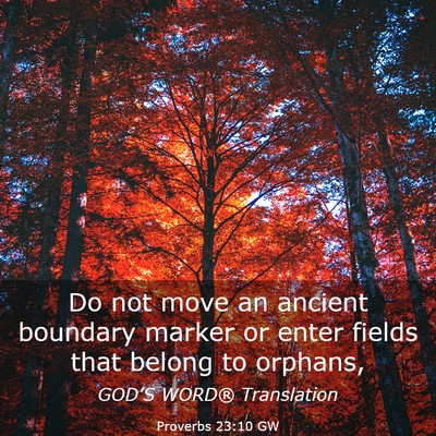 Picture 03 - Proverbs 23:10 GW - Do not move an ancient boundary marker or enter - Bible Verse Picture